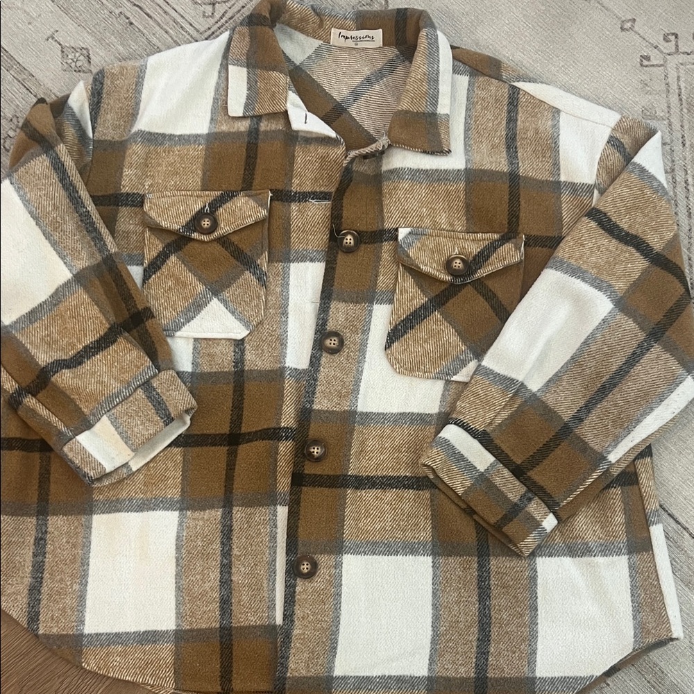Impressions Tan & Cream Plaid Button-Down Shirt Jacket